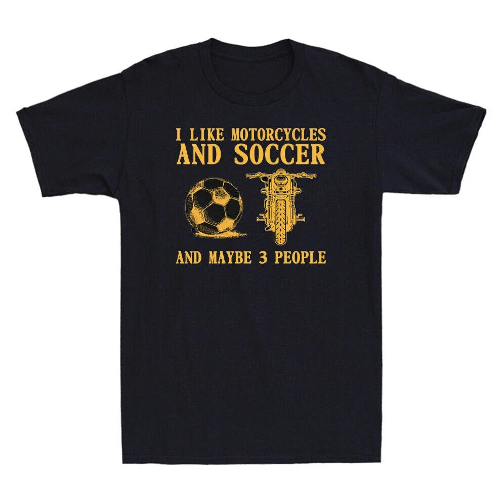 I Like Motorcycles And Soccer And Maybe 3 People Vintage Men's Black Tee Unisex , , , Long Sleeve Tee
