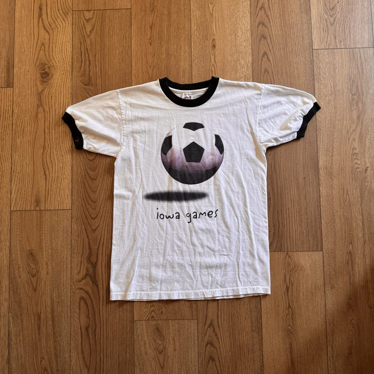 Vintage Iowa Soccer Games Soccer Ball White Mens Medium Shirt 90s Ringer USA Unisex , , , Long Sleeve Tee