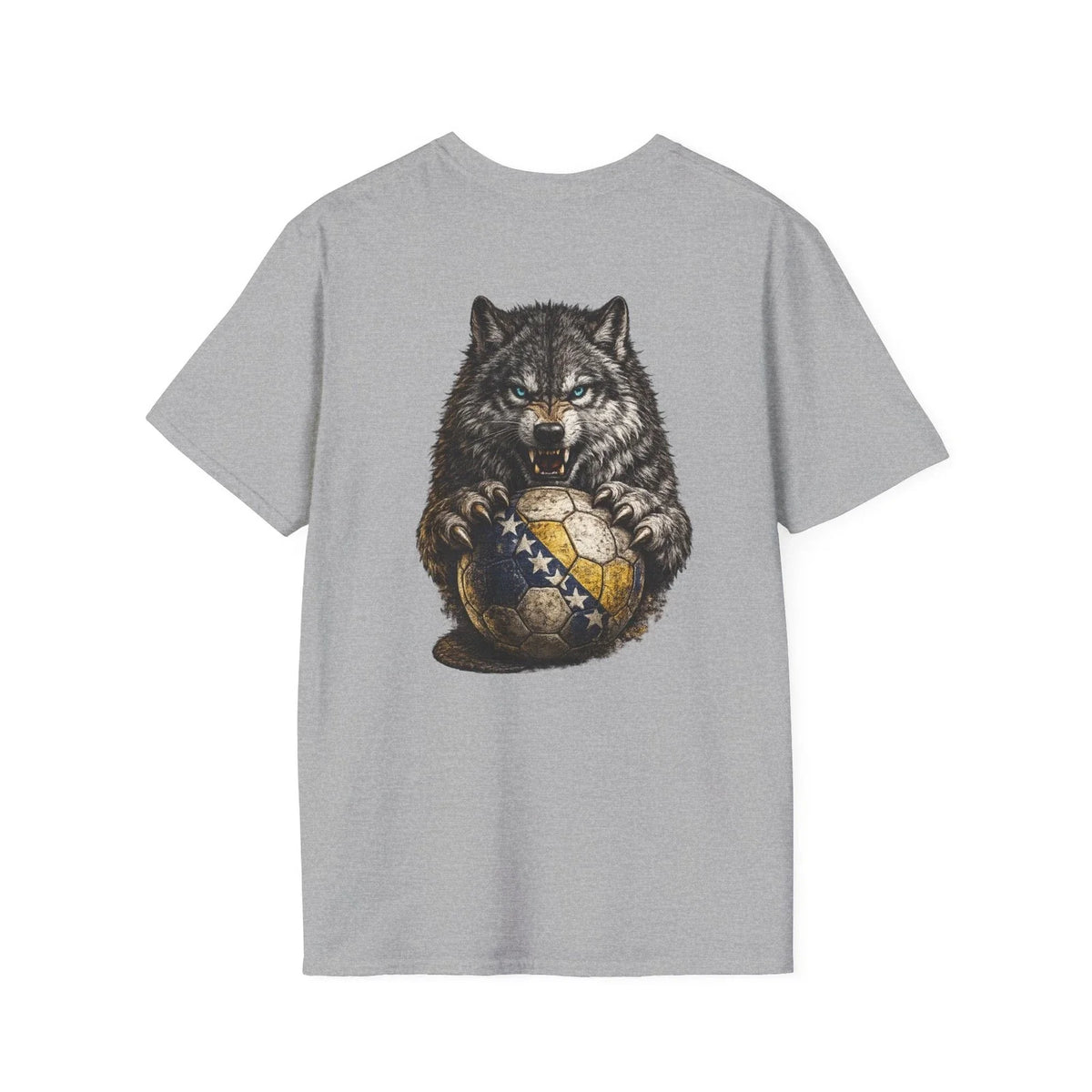 Bosnia Herzegovina Wolf Soccer Ball Football Fan Graphic Tee Back Print Unisex , , , Long Sleeve Tee
