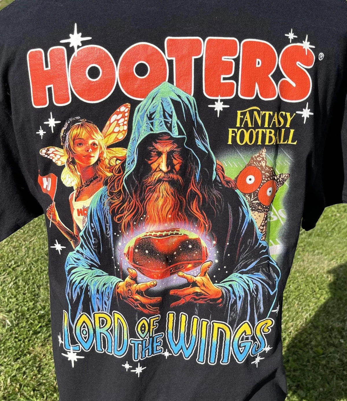 Hooters Fantasy Football Shirt Mens Large Black Lord Of The Wings Graphic Tee Unisex , , , Long Sleeve Tee