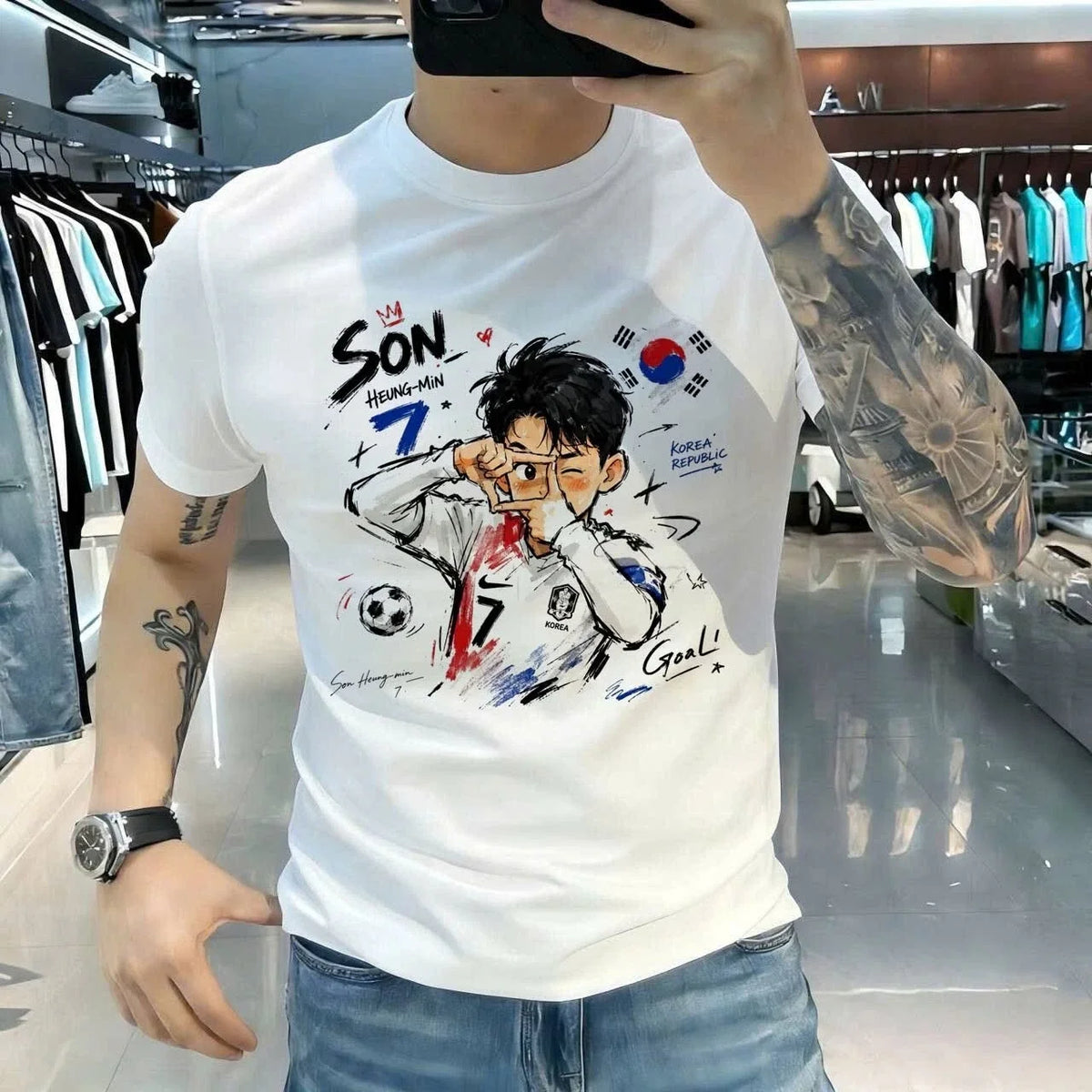 Son Heung Min Inspired No 7 Soccer Graphic Korea Football Fan Tee Unisex , , , Long Sleeve Tee