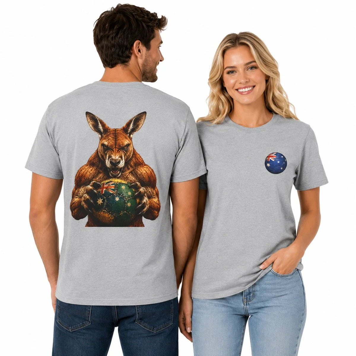Kangaroo Soccer Ball Australia Flag Football Fan Graphic Tee Back Print Unisex , , , Long Sleeve Tee