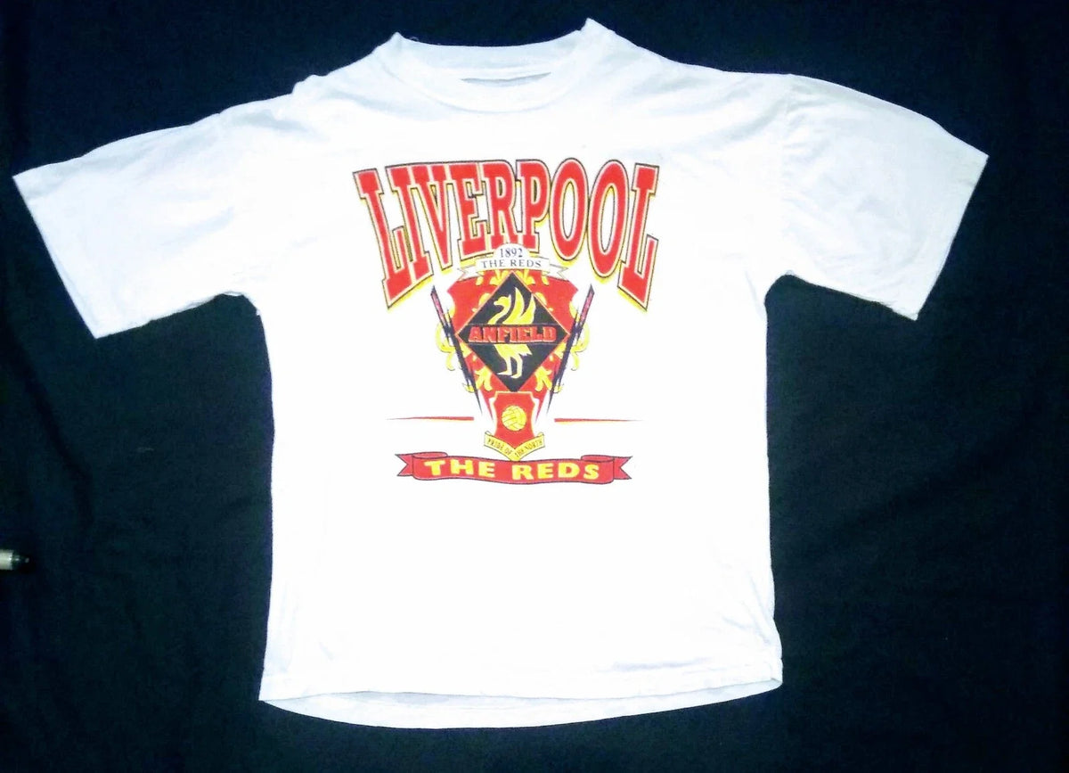 Vintage Liverpool FC T Shirt 90s Anfield The Reds White Rare Retro Football Tee Unisex , , , Long Sleeve Tee