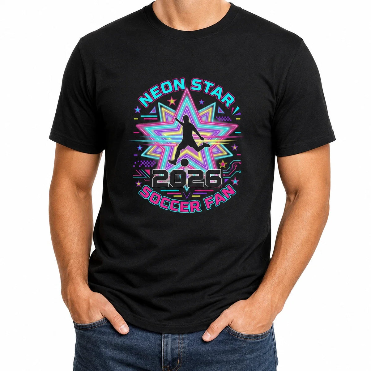 Neon Star Soccer Mom | Retro 80s Soccer Graphic Unisex , , , Long Sleeve Tee