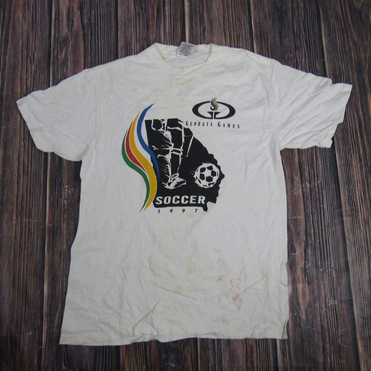 Vintage Georgia Games Soccer Shirt Mens Medium White 1997 Event Graphic Tee 90s Unisex , , , Long Sleeve Tee