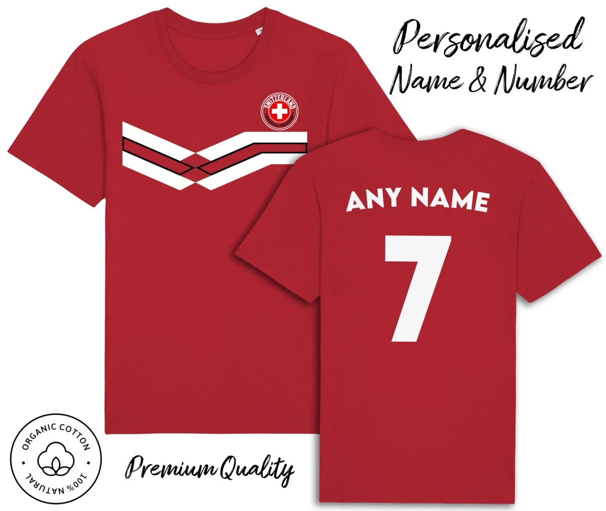 Switzerland Strip 2026 Personalised Name & No Adult Kids, Football Euro Unisex , , , Long Sleeve Tee