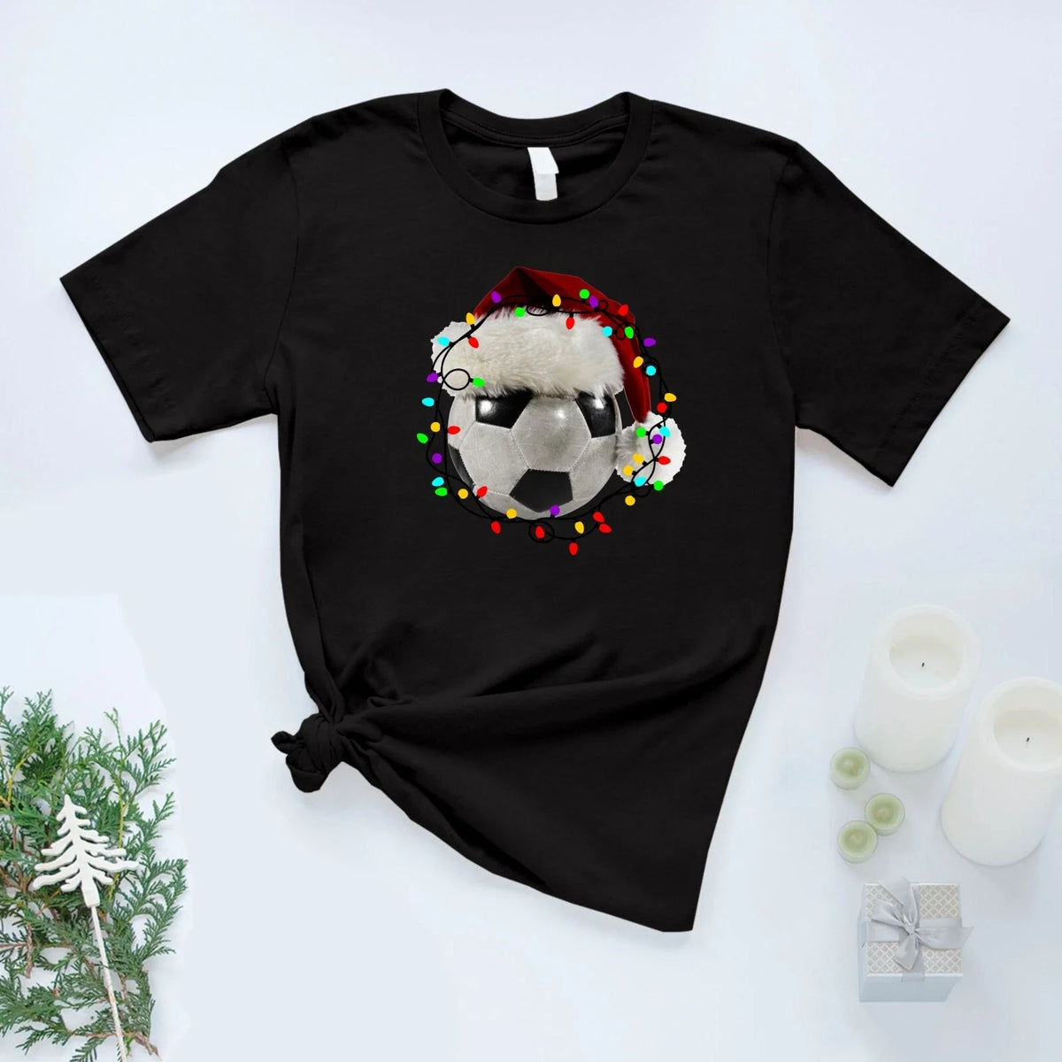 Football Christmas T Shirt Printed Soccer Xmas Football Fan Christmas Gift Tee Unisex , , , Long Sleeve Tee