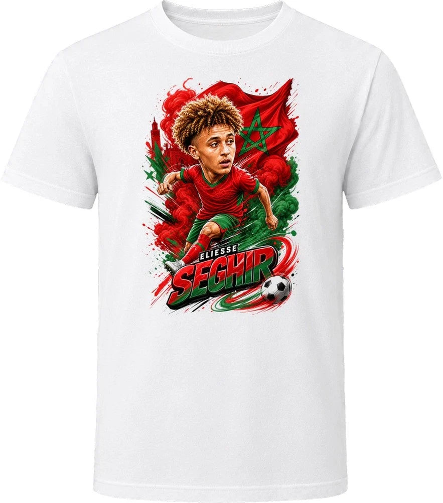 Eliesse Ben Seghir Morocco Soccer Caricature 2026 World Cup T Shirt Unisex , , , Long Sleeve Tee