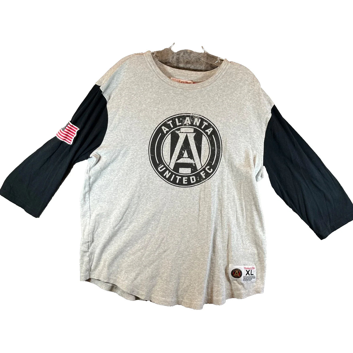 Mitchell And Ness Atlanta United FC Soccer Shirt Mens XL Gray Graphic Logo Flag Unisex , , , Long Sleeve Tee