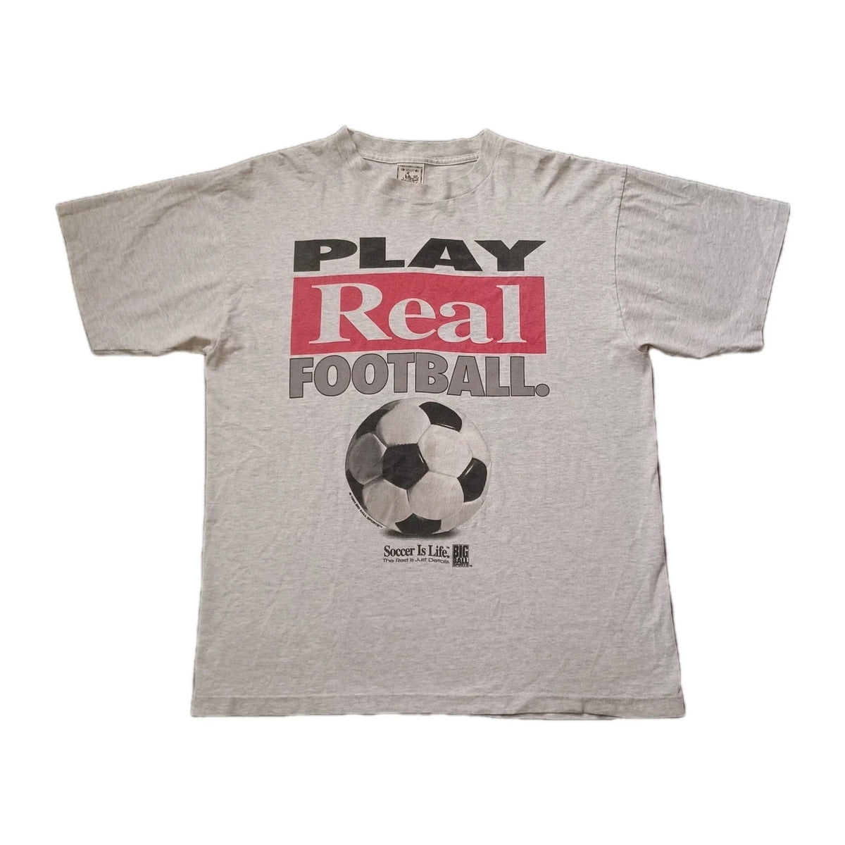 Vtg Big Ball Sports T Shirt Mens XL Gray Play Real Football Soccer Is Life 90s Unisex , , , Long Sleeve Tee