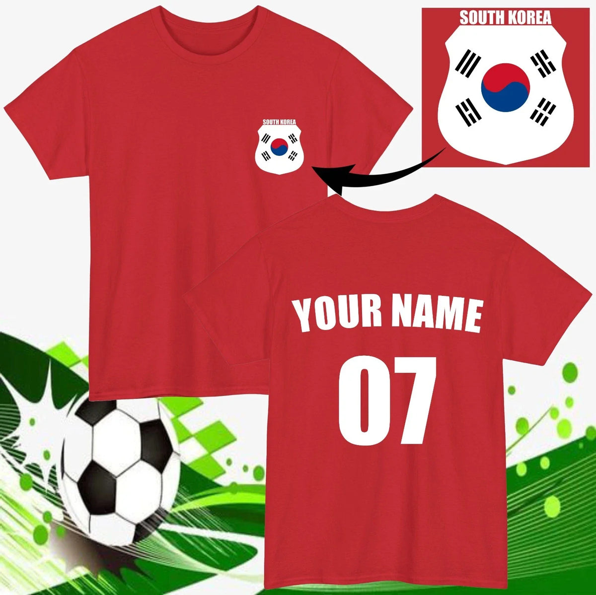 Personalised South Korea Football Custom Name Number Fan Gift Unisex Top Unisex , , , Long Sleeve Tee
