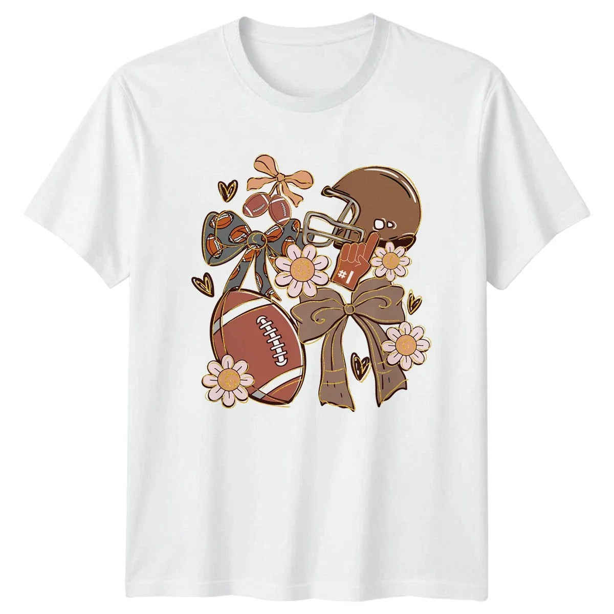 American Football Sports Helmet Bows Flowers Mens Womens Graphic Tee Unisex , , , Long Sleeve Tee