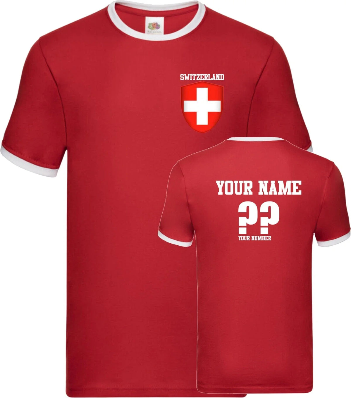 Personalised Switzerland Football Ringer Soccer Fans Sport Flag Badge Unisex , , , Long Sleeve Tee