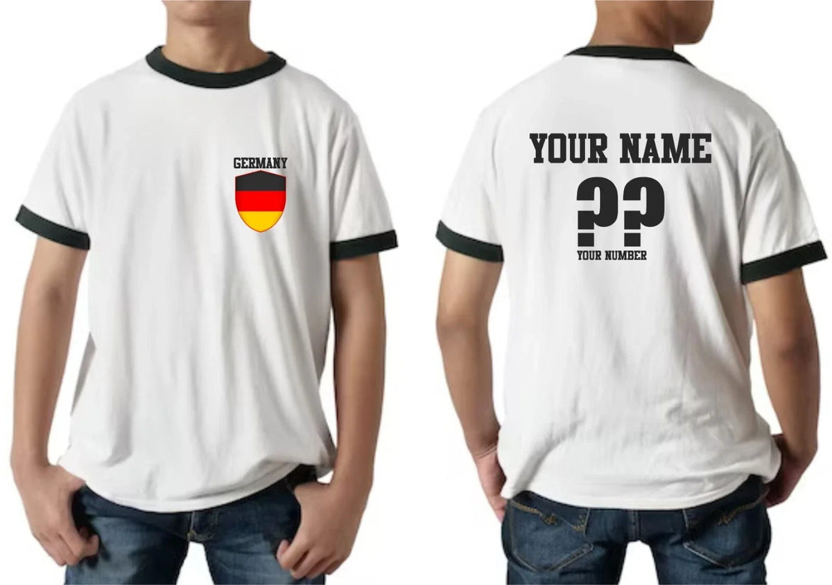 Personalised Germany Football Ringer Soccer Fans Sports Costume Flag Top Unisex , , , Long Sleeve Tee