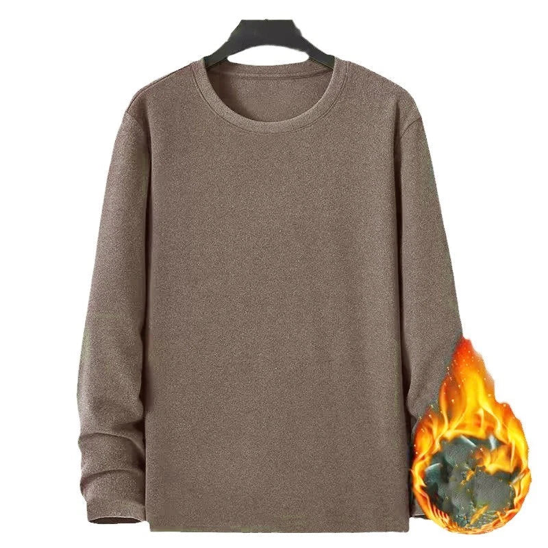 Mens Loose Fit Velvet Long Sleeve Top Round Neck Casual Wear for Evenings Unisex , , , Long Sleeve Tee