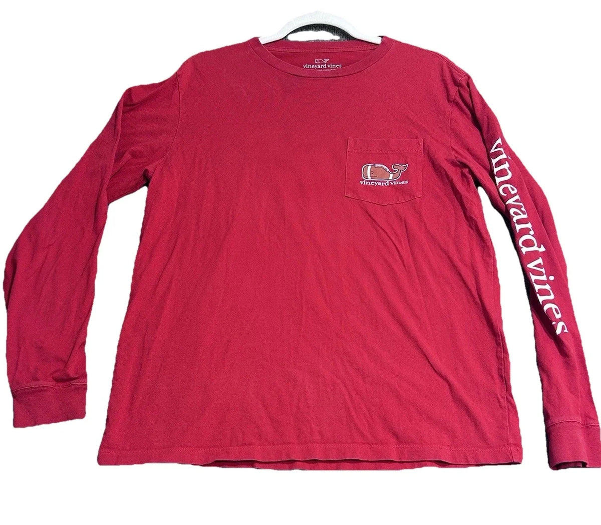 Vineyard Vines Shirt Red Men’s Small Football Whale Long Sleeves Unisex , , , Long Sleeve Tee