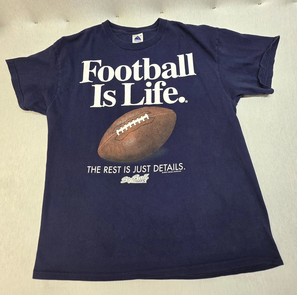 Vintage 90s Big Ball Sports Football Is Life Tee Shirt Mens XLarge Blue Graphic Unisex , , , Long Sleeve Tee