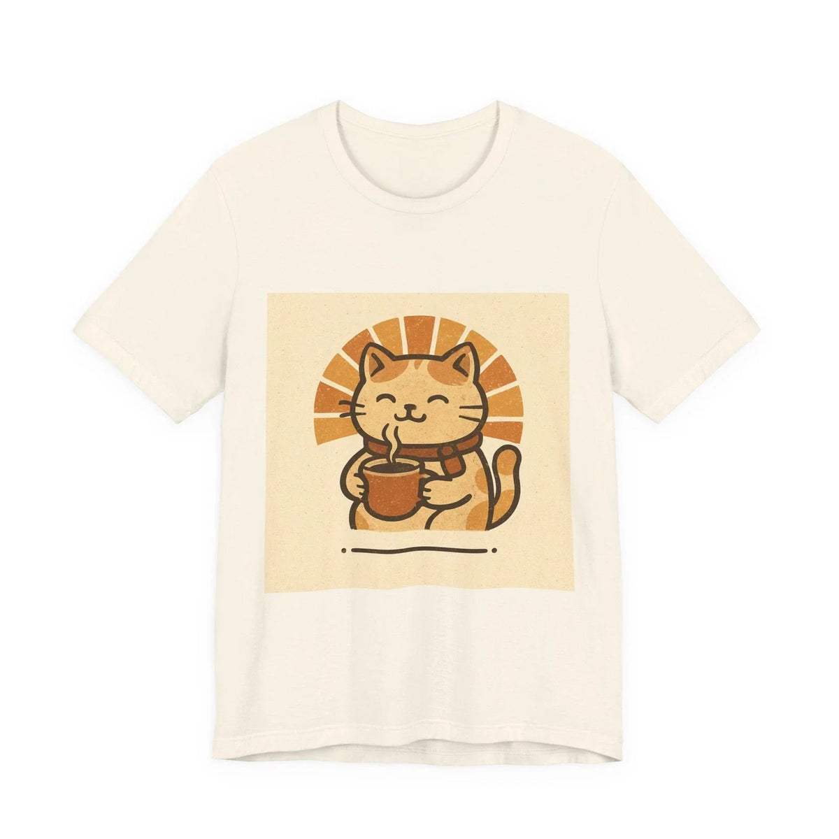 Cat Coffee Tee — Cute Kitty Holding Coffee Graphic Unisex , , , Long Sleeve Tee