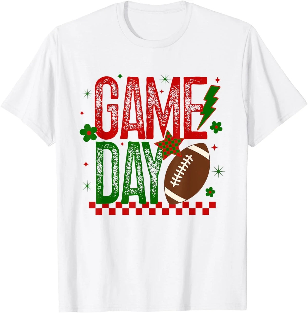 Game Day Football Retro Checked Red Green Touchdown Unisex Unisex , , , Long Sleeve Tee