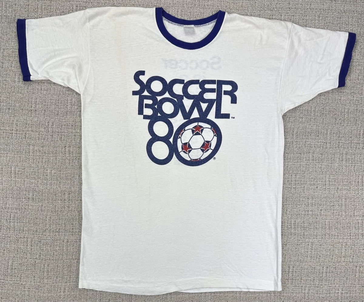 Vintage Champion Soccer Bowl 80 Shirt Sz L White Ringer NASL 1980s Double Sided Unisex , , , Long Sleeve Tee