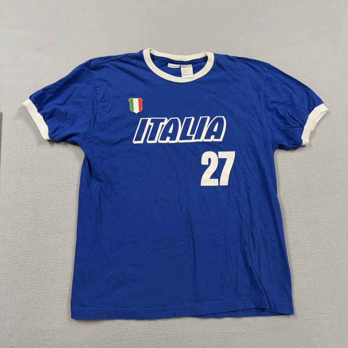 Vintage No Boundaries Shirt Mens Medium Blue Italia 27 Soccer Ringer y2k Unisex , , , Long Sleeve Tee