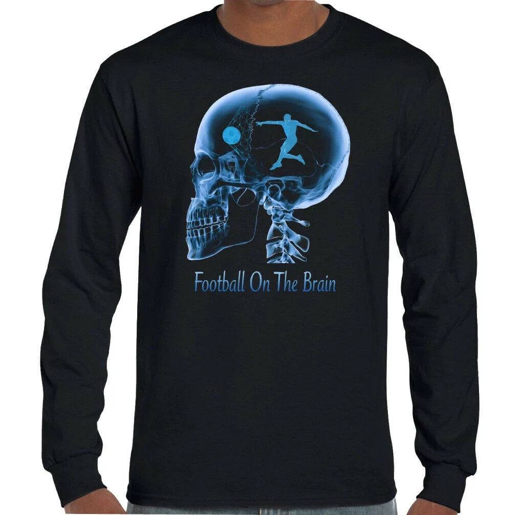 Football On The Brain - Mens Funny Soccer Footballer Player Coach Footy Unisex , , , Long Sleeve Tee