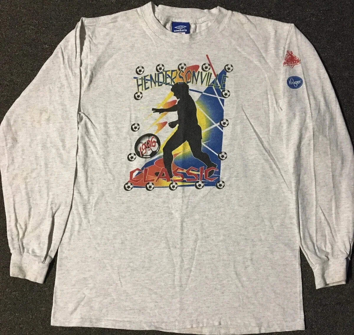 Vtg 90s Umbro Hendersonville Soccer Faded Shirt M USA School Track Grunge PE 80s Unisex , , , Long Sleeve Tee