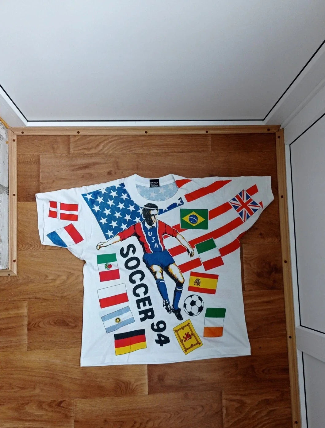 World Cup USA 94 Apex One Multi-Color T Shirt Soccer Football 1991 USA Sz L VTG Unisex , , , Long Sleeve Tee