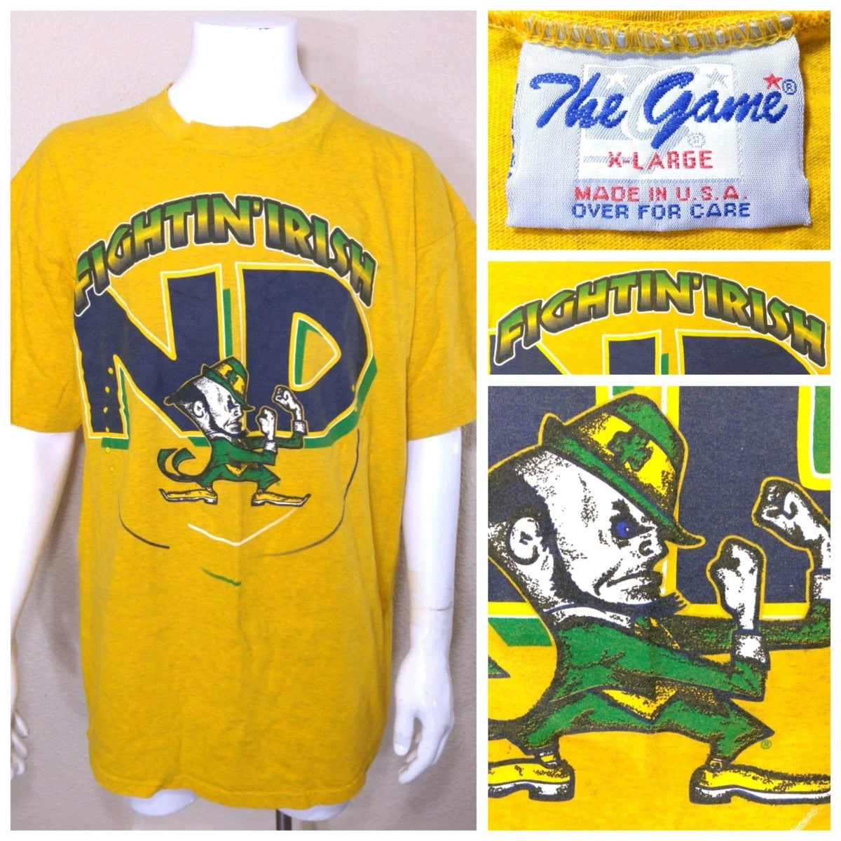 UNIVERSITY OF NOTRE DAME Vintage T Shirt XL FIGHTIN IRISH Vtg 90s Graphic Tee SS Unisex , , , Long Sleeve Tee