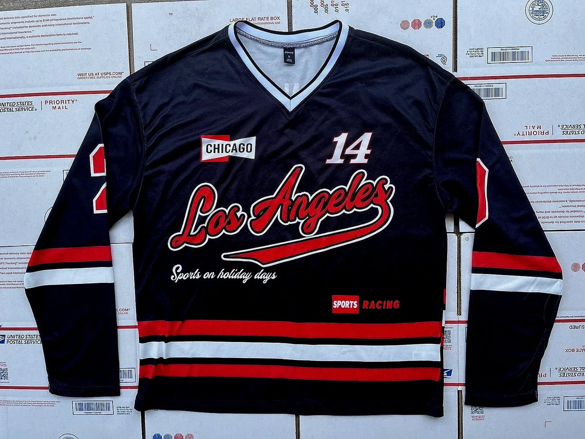 VTG 90’s Romwe Los Angeles #23 CHICAGO Sports Racing Hockey Jersey L/S L Unisex , , , Long Sleeve Tee
