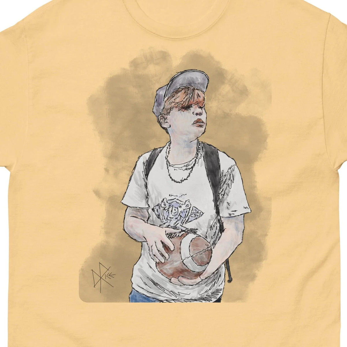 Teen with a Football - Classic Graphic Tee Funny Cool Sketch Art Unisex , , , Long Sleeve Tee