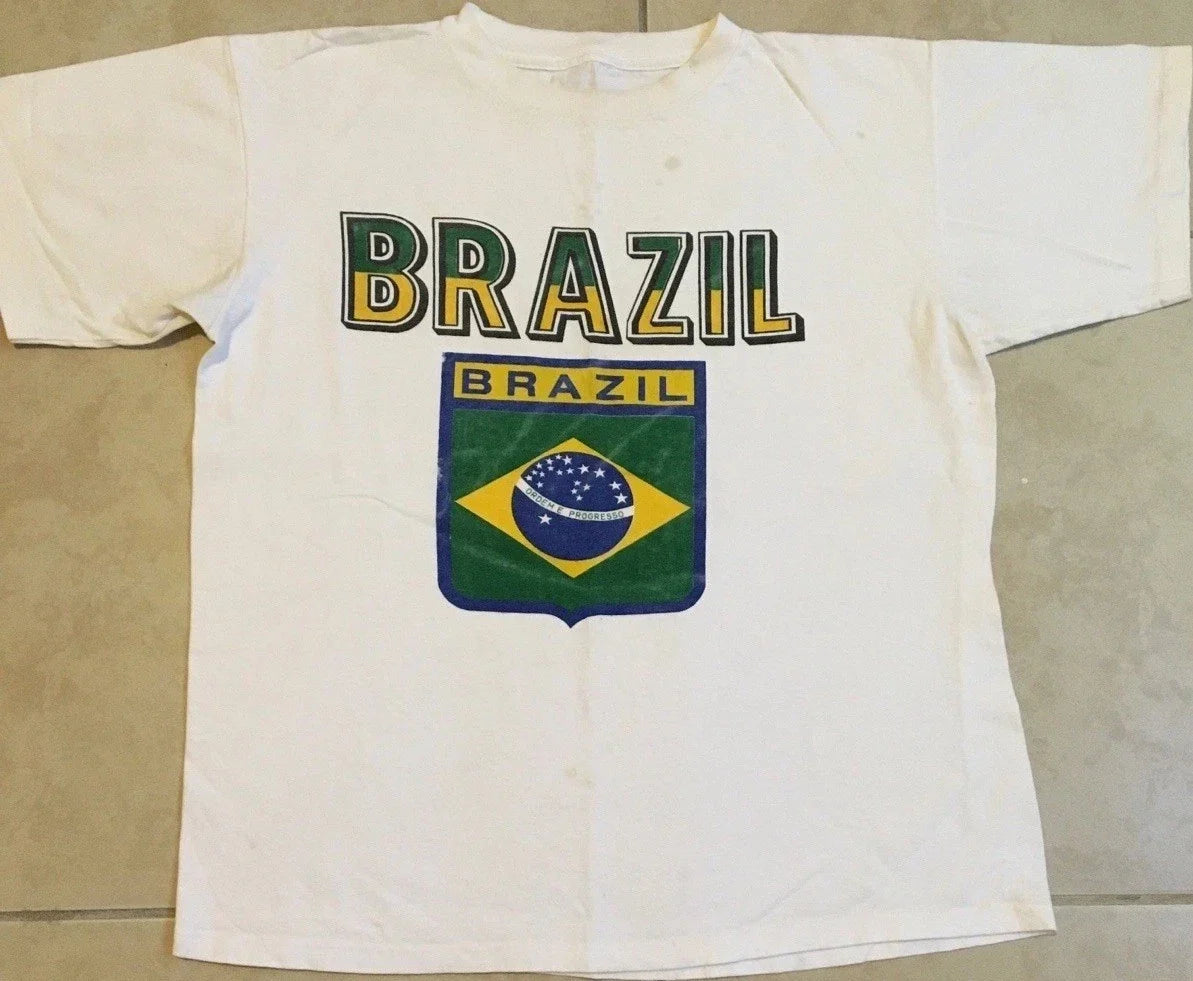 Vtg 90s Brazil Flag Faded Distress Shirt S Futbol Soccer World Cup Grunge 80s Unisex , , , Long Sleeve Tee