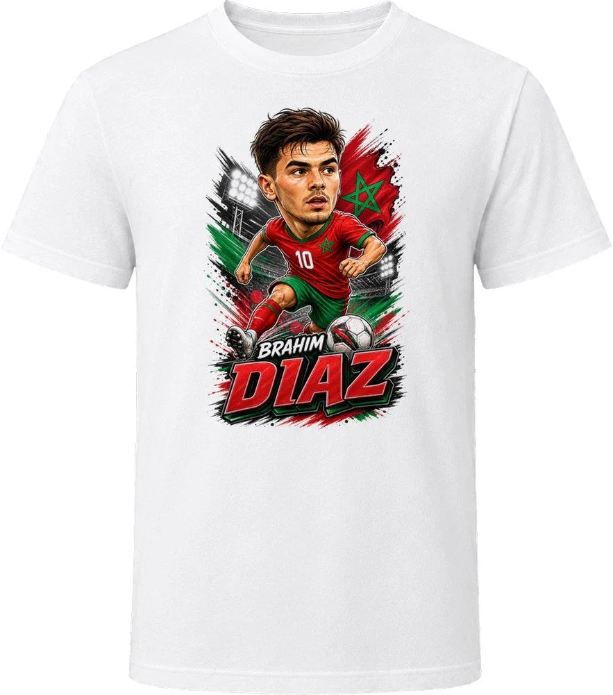 Brahim Diaz, Morocco Caricature Soccer 2026 T Shirt Unisex , , , Long Sleeve Tee