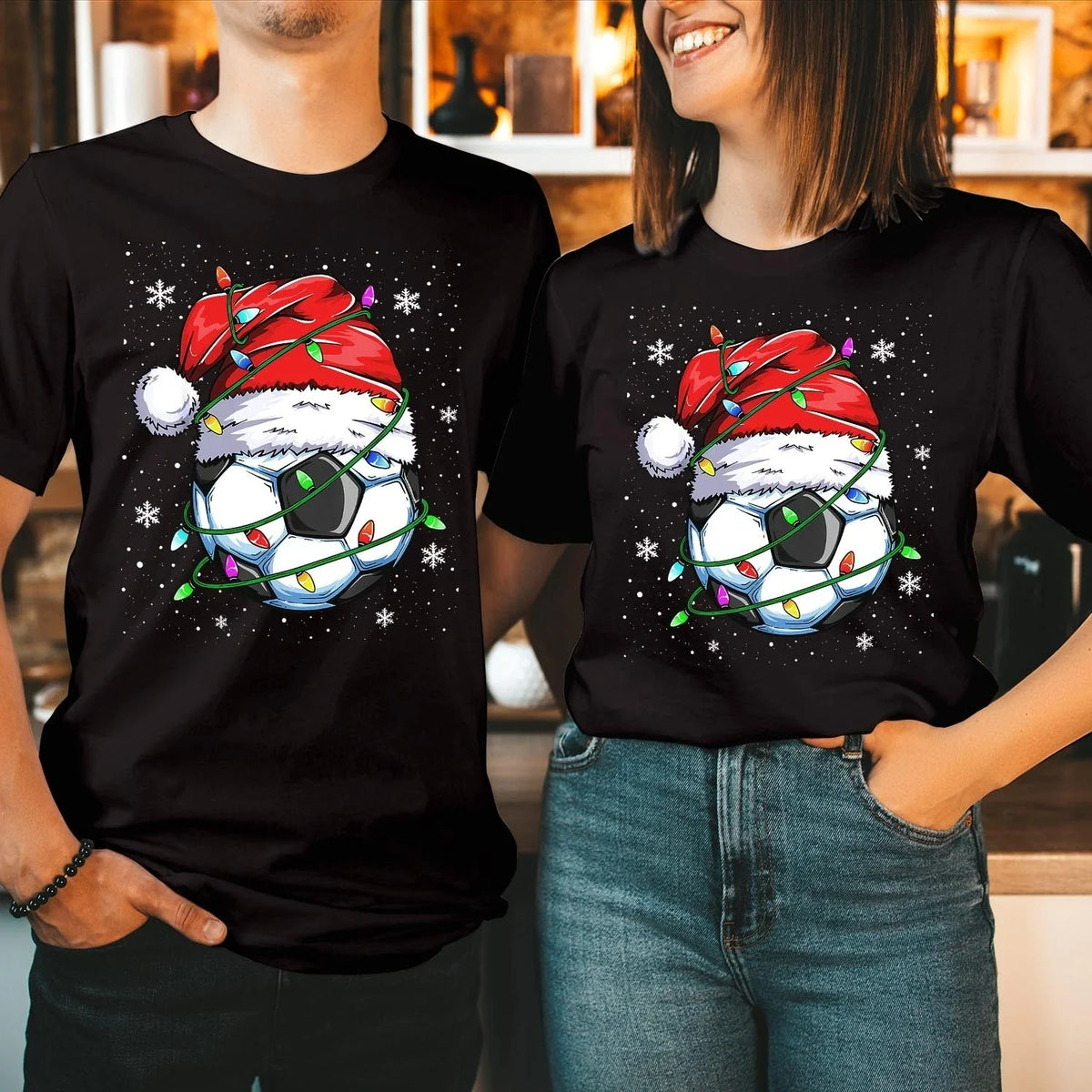Christmas Football Soccer Ball Santa Hat Shirt Xmas Gift Jumper X78 Unisex , , , Long Sleeve Tee
