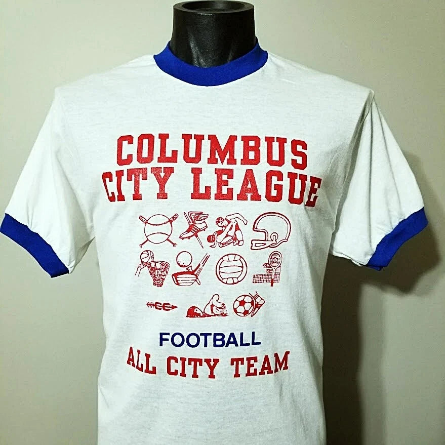 NOS Deadstock Vintage 80s Columbus All City Football T Shirt XL Tee Jays Ringer Unisex , , , Long Sleeve Tee