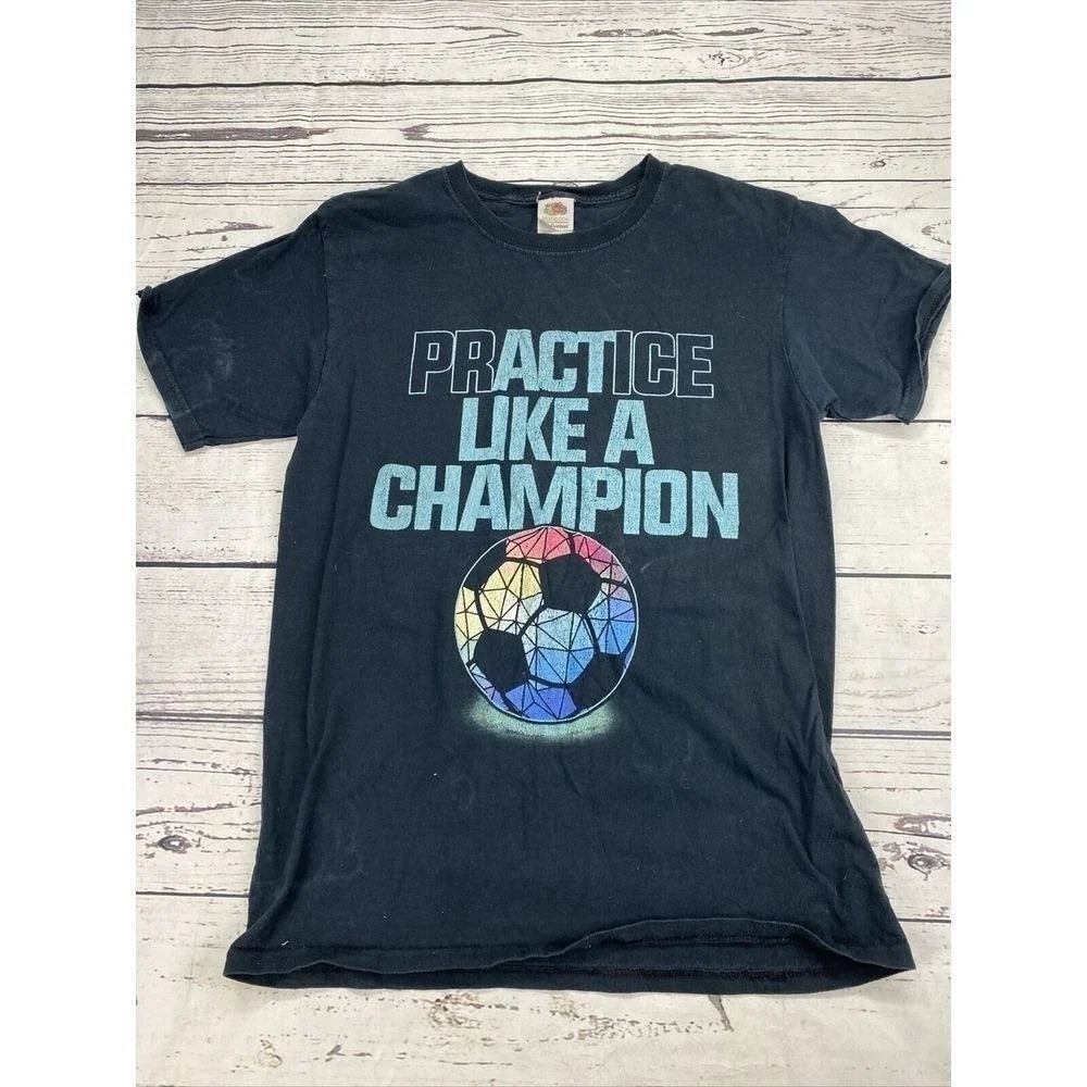 Fruit of the Loom Soccer Practice Like A Champion Graphic Tee Black Small Unisex , , , Long Sleeve Tee