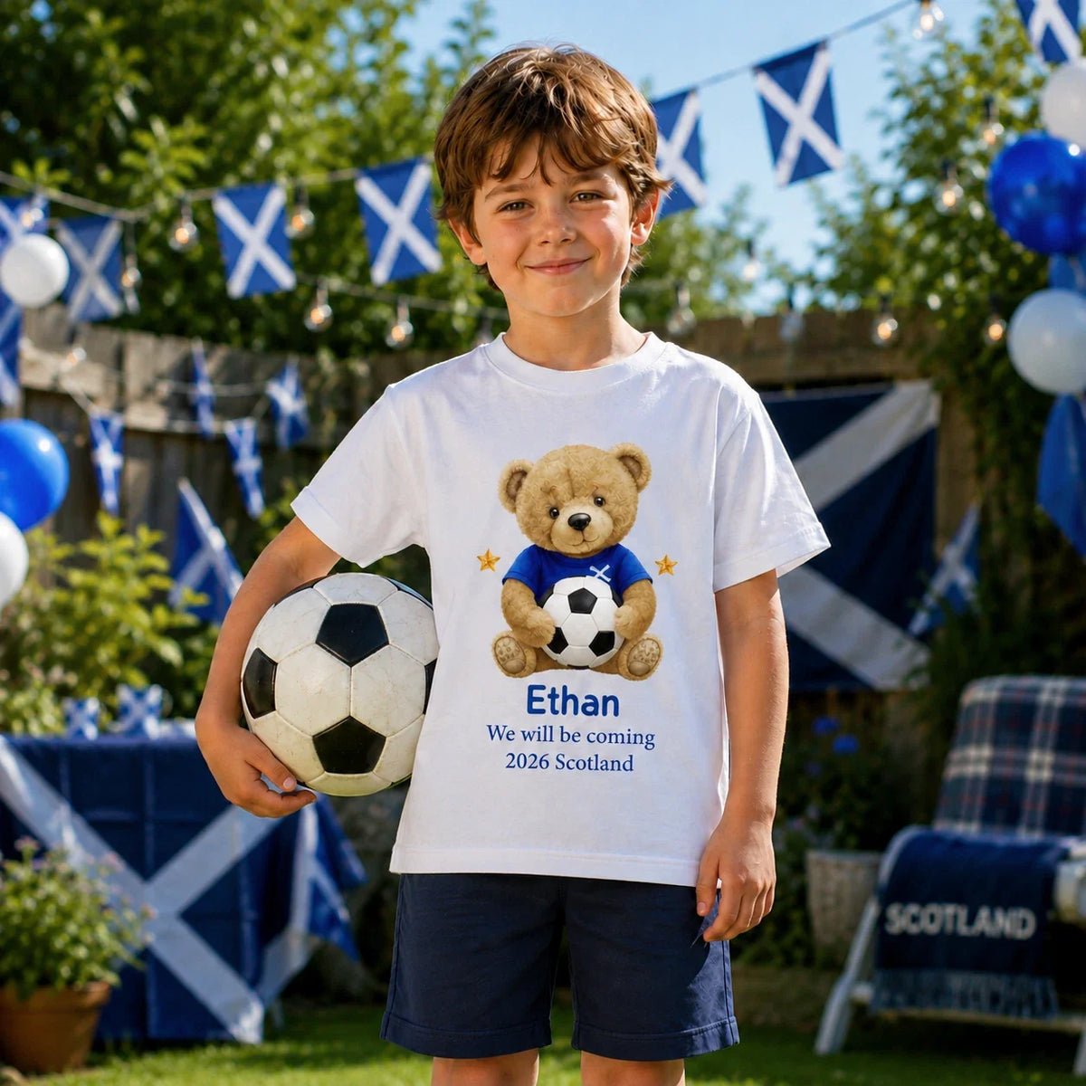 Personalised Scotland Football Teddy Bear T Shirt Family Trip 2026 Gift Unisex , , , Long Sleeve Tee