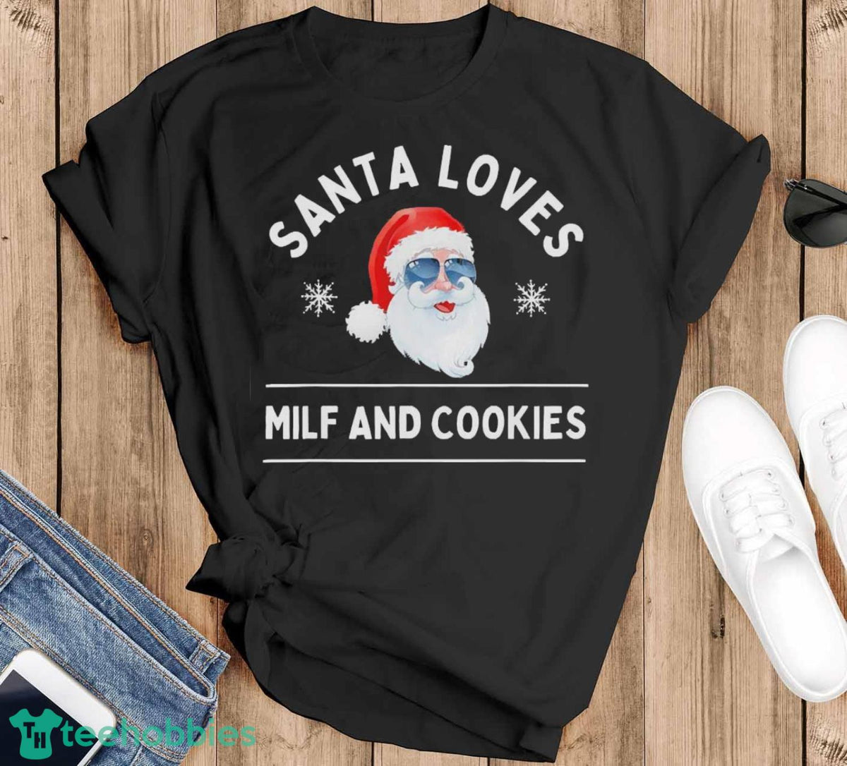 Santa Loves MILF and Cookies Inappropriate Christmas Shirt Unisex , , , Long Sleeve Tee