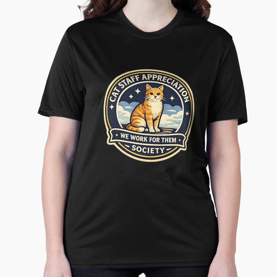 Cat Staff Appreciation Society Sticker | Funny Cat Lover Badge | We Work For Them Design | Cat Parent Gift by MrDev