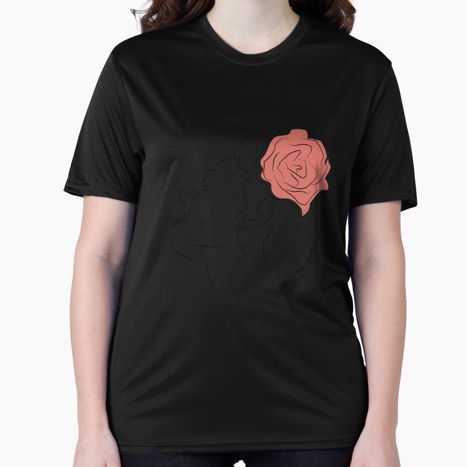 Sensual Girl With Red Rose Flower LIne Art by ElenaArtDesign