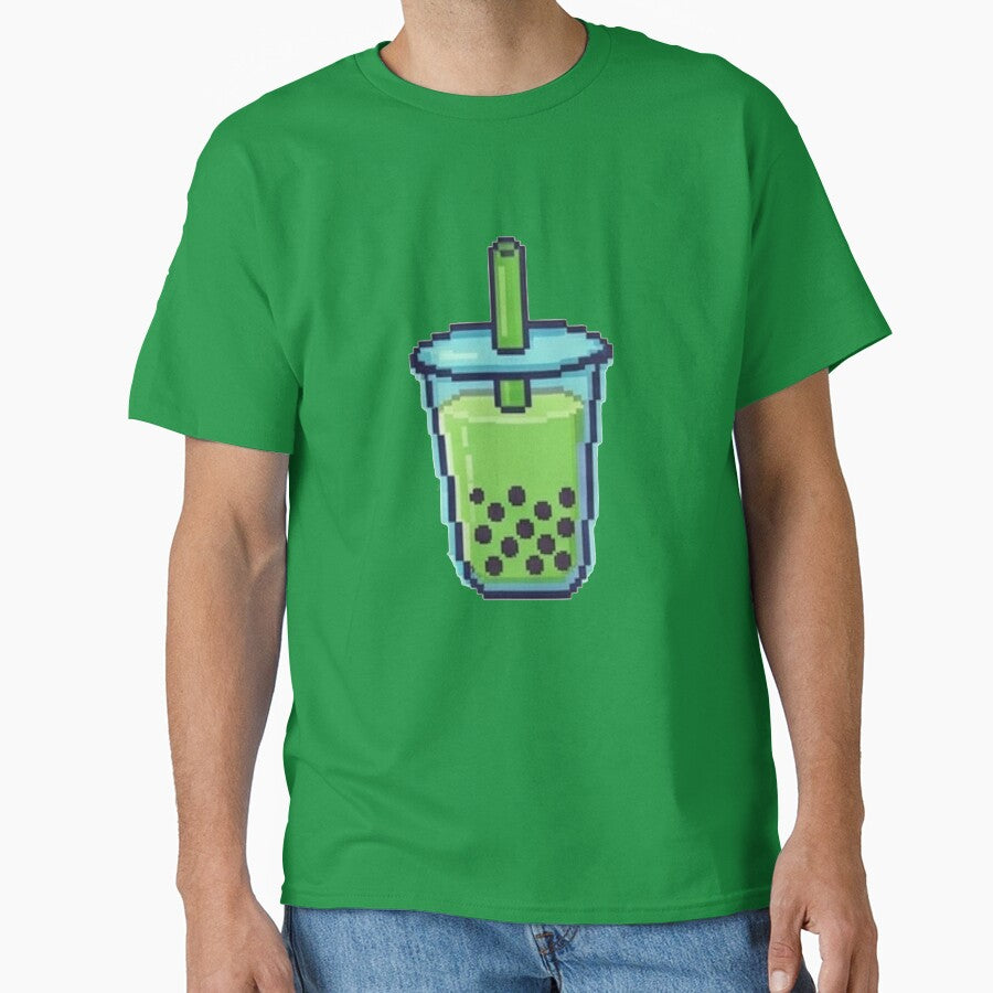 Cute Green Matcha Boba Pixel Art Bubble Tea by Rehnair