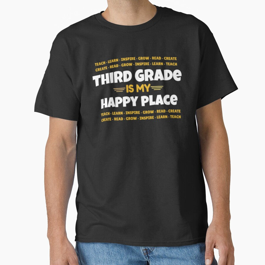 Third Grade Is My Happy Place Teacher Shirt | 3rd Grade Teacher Tee | Back to School Gift | Classroom Apparel by yochatees