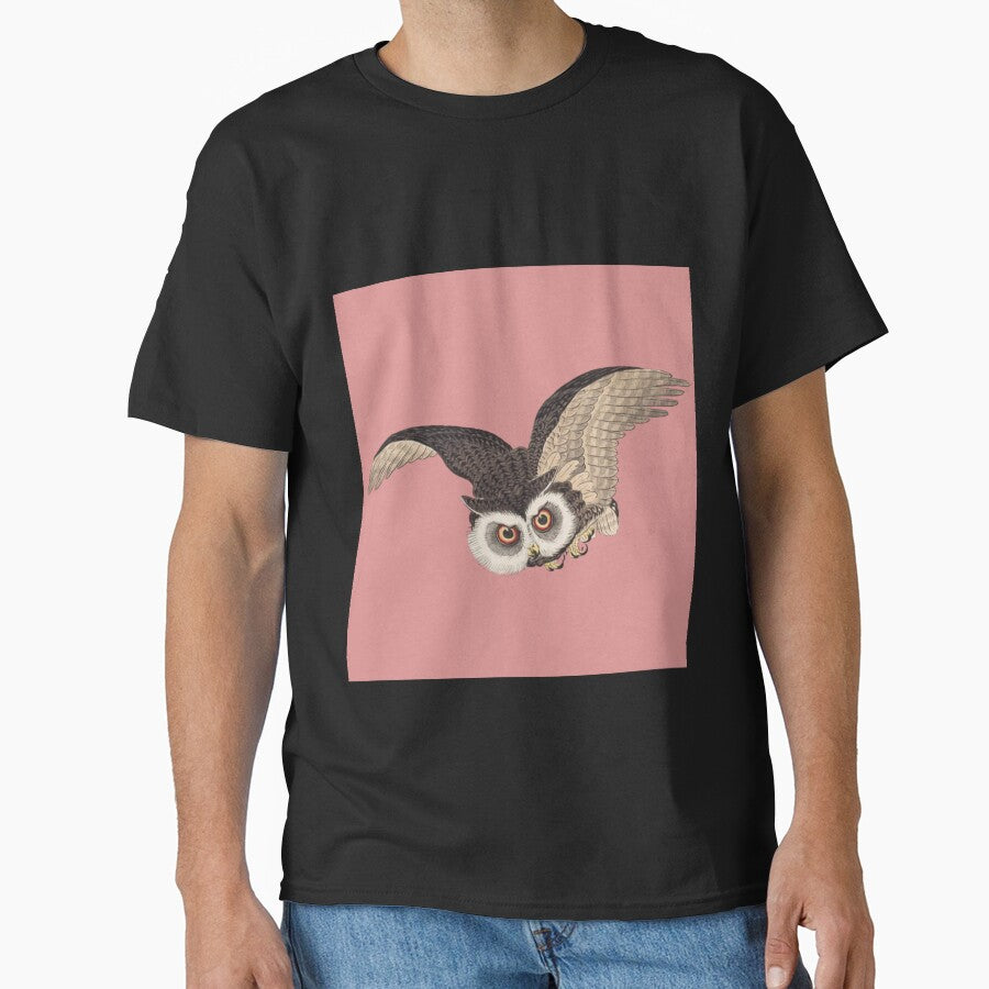 Japanese Animal Art - Owl - Modern Ukiyo-e - Japandi, Pastel Pink by Black Swallow