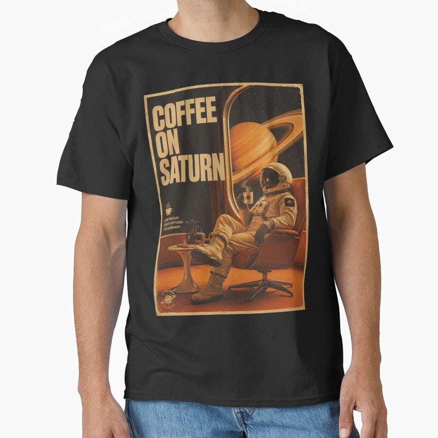 Coffee On Saturn – Retro Futuristic Space Poster by Watchyyy