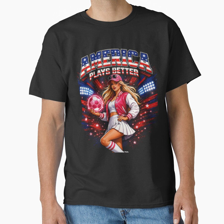 America Plays Better Soccer Shirt | Patriotic Sports Girl Aesthetic by Prime legend Unisex , , , Long Sleeve Tee