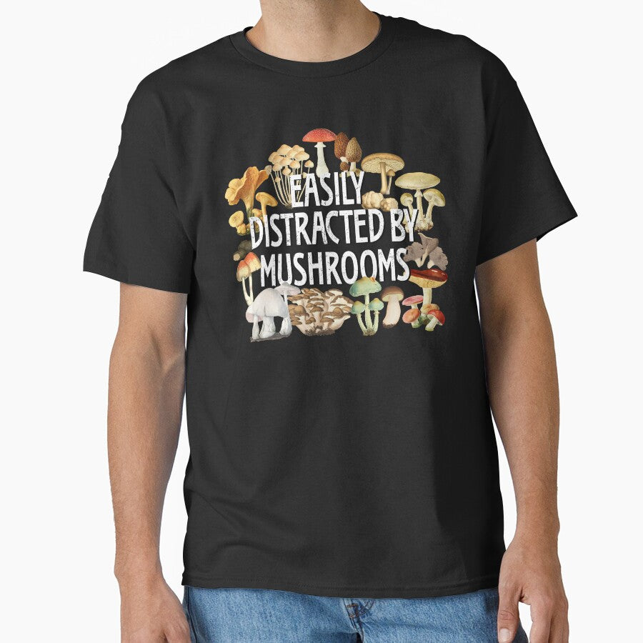 Easily Distracted By Mushrooms Funny Mushroom Lover Botanical Fungi Plants Morel Psychedelic Mushroom Forager Mushroom Gift by madeulaugh