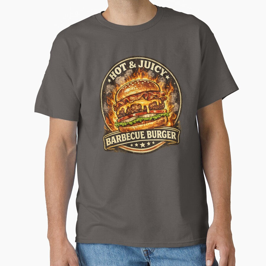 Hot Juicy Barbecue Burger: Flame Grilled BBQ Fire Design by irfanshikh