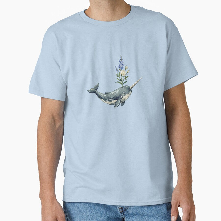 Whimsical Floral Narwhal Watercolor Art – Cute Ocean Unicorn with Wildflowers by 21 Tulips