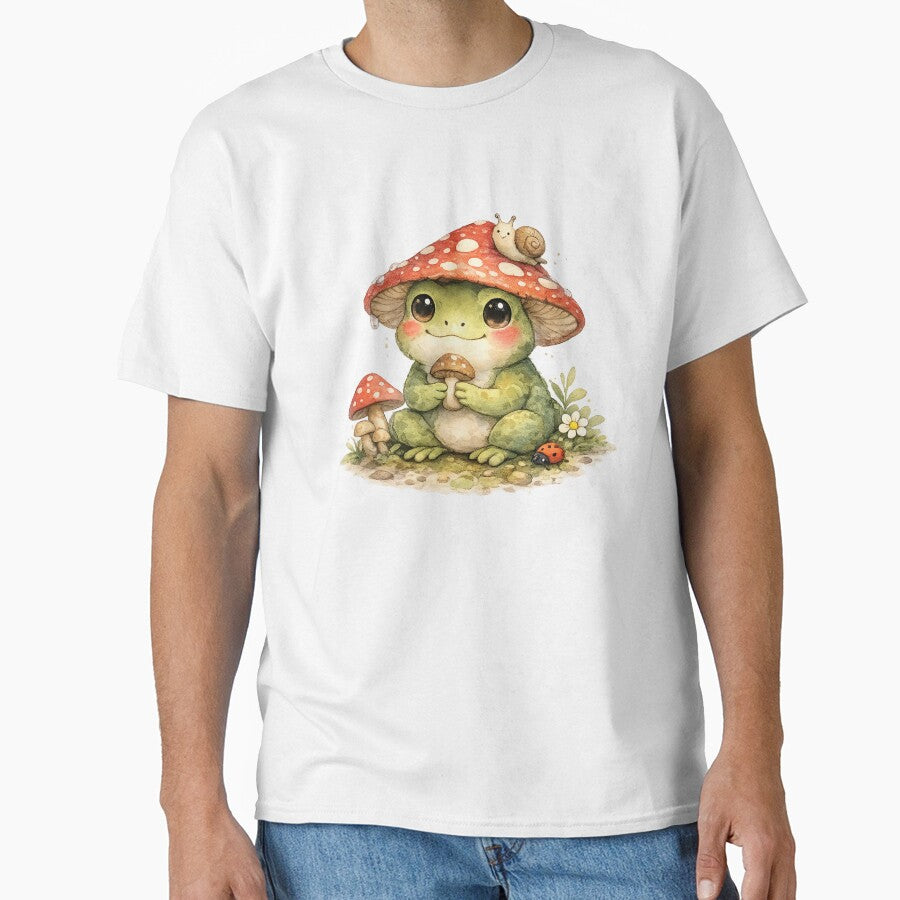 Cute Frog with Mushroom Hat – Cottagecore Watercolor Frog Illustration by Nusha Creations