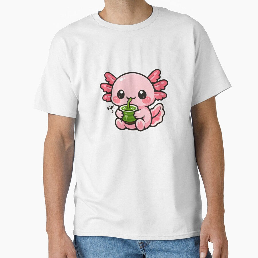Cute Axolotl Matcha Tea - Kawaii Boba Aesthetic Sticker by AuraArtistica